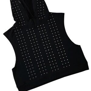 Studded Women's Black Cropped Hooded Top
